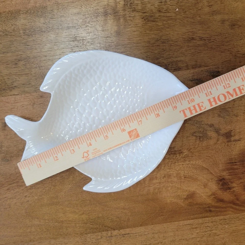 Set of 2 Pottery Barn Seashore Fish Plates  White Ceramic Textured